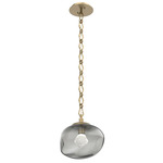 Nova Gem Diamond Chain Pendant - Gilded Brass / Smoke Zircon