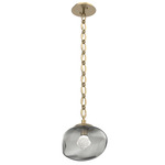 Nova Gem Oval Chain Pendant - Gilded Brass / Smoke Zircon