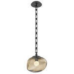 Nova Gem Rectangular Chain Pendant - Matte Black / Bronze Floret