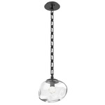 Nova Gem Rectangular Chain Pendant - Matte Black / Clear Floret