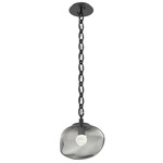 Nova Gem Oval Chain Pendant - Matte Black / Smoke Floret