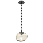 Nova Gem Oval Chain Pendant - Matte Black / Amber Geo
