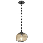 Nova Gem Oval Chain Pendant - Matte Black / Bronze Geo