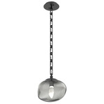 Nova Gem Rectangular Chain Pendant - Matte Black / Smoke Geo