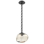 Nova Gem Oval Chain Pendant - Matte Black / Amber Zircon