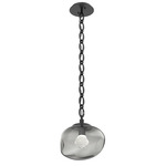 Nova Gem Oval Chain Pendant - Matte Black / Smoke Zircon
