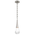 Raindrop Oval Chain Pendant - Beige Silver / Clear