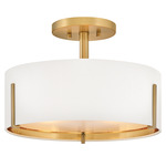 Halle Semi Flush Ceiling Light - Lacquered Brass / Off White