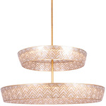 Geo 2-Tier Pendant - Oxidized Gold Leaf / Capiz Shell