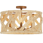Soga Pendant / Semi Flush Ceiling Light - Modern Gold / Natural