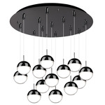 Pluto Round Multi Light Pendant - Black Chrome / Clear / White