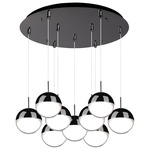 Pluto Round Multi Light Pendant - Black Chrome / Clear / White
