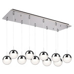Pluto Rectangular Multi Light Pendant - Chrome / Clear / White