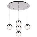 Pluto Round Multi Light Pendant - Chrome / Clear / White