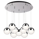 Pluto Round Multi Light Pendant - Chrome / Clear / White