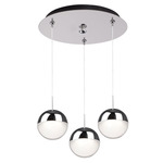 Pluto Round Multi Light Pendant - Chrome / Clear / White