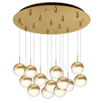 Pluto Round Multi Light Pendant - Brushed Gold / Clear / White