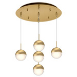 Pluto Round Multi Light Pendant - Brushed Gold / Clear / White