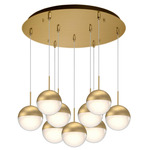 Pluto Round Multi Light Pendant - Brushed Gold / Clear / White