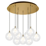 Bolla Round Multi Light Pendant - Brushed Gold / Clear/ Opal