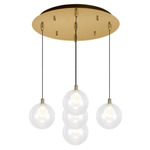Bolla Round Multi Light Pendant - Brushed Gold / Clear/ Opal