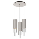 Bordeaux Round Multi Light Pendant - Brushed Nickel / Clear Ribbed
