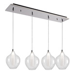 Victoria Drop Linear Multi Light Pendant - Chrome / Clear/ Opal