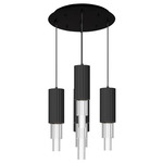 Bordeaux Round Multi Light Pendant - Matte Black / Clear Ribbed