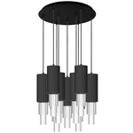 Bordeaux Round Multi Light Pendant - Matte Black / Clear Ribbed