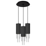 Bordeaux Round Multi Light Pendant - Matte Black / Clear Ribbed