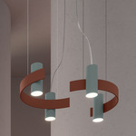 Nastro Curved Pendant - Greenish-Grey Cylinder / Terracotta