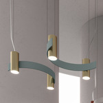Nastro Curved Pendant - Brushed Brass Cylinder / Greenish Grey