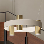 Nastro Ring Chandelier - Brushed Brass Cylinder / Beige