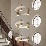 Nastro Tier Chandelier - Brushed Brass Cylinder / Beige