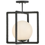 Keona Semi Flush Ceiling Light - Black Oxide / Etched Opal