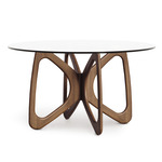 Butterfly Round Glass Top Dining Table - Natural Walnut