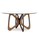 Butterfly Round Glass Top Dining Table - Natural Walnut