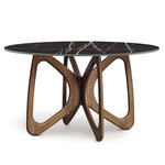 Butterfly Round Stone Top Dining Table - Natural Walnut / Sahara Noir