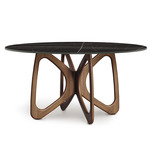 Butterfly Round Stone Top Dining Table - Natural Walnut / Sahara Noir