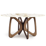 Butterfly Round Stone Top Dining Table - Natural Walnut / Macchia Vecchia