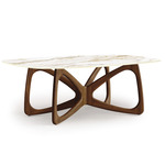 Butterfly Boat Shaped Stone Top Dining Table - Natural Walnut / Macchia Vecchia