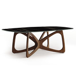 Butterfly Boat Shaped Stone Top Dining Table - Natural Walnut / Sahara Noir