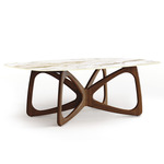 Butterfly Boat Shaped Stone Top Dining Table - Natural Walnut / Macchia Vecchia