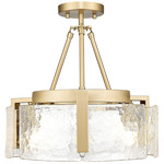 Aenon Semi Flush Ceiling Light - Brushed Champagne Brass / Clear Hammered Glass