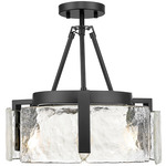 Aenon Semi Flush Ceiling Light - Matte Black / Clear Hammered Glass