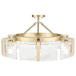 Aenon Semi Flush Ceiling Light - Brushed Champagne Brass / Clear Hammered Glass