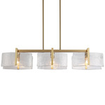 Aenon Linear Pendant - Brushed Champagne Brass / Clear Hammered Glass