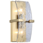 Aenon 2-Light Wall Sconce - Brushed Champagne Brass / Clear Hammered Glass