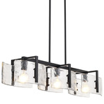 Aenon Linear Pendant - Matte Black / Clear Hammered Glass