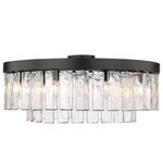 Ciara Semi Flush Ceiling Light - Matte Black / Clear Hammered Glass